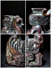 35_战汉古玉香炉朱雀玉炉一对·和田玉凤玉瓶，古玉熏香炉，玉质细腻温润，雕工犀利精湛；钙化包浆精美，成对难得，博物馆级藏品