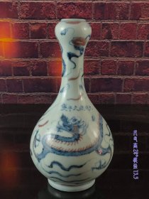 70_大明建文年制青花纹龙瓶，保存完整，尺寸如图