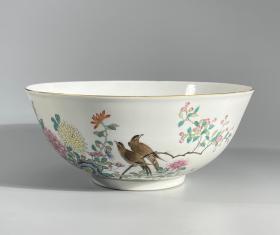 清同治 粉彩花鸟纹大碗 规格：口径20cm，高8.5cm