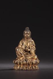旧藏-铜鎏金坐莲观音造像