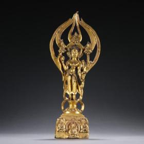 旧藏 铜鎏金观音佛像