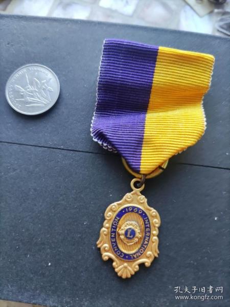 1969年狮子会国际大会奖章勋章铜制镀金纪念章徽章一物一图