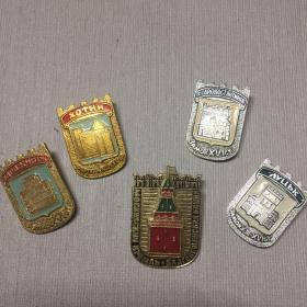 建筑主题徽章纪念章证章 5枚齐售 badge 中古胸针