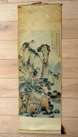 刺绣书画收藏1708-边疆早期精制唐寅-山路松声图丝织画91-30.4CM