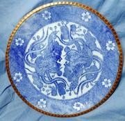 清代青花盘酱釉口花鸟梅花万字纹没磕冲瓷器古玩杂项收藏
