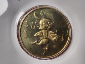 上海造币厂1987年 30mm 生肖兔 纪念章 铜章礼品卡（金边兔）