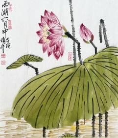 国画作品·荷花丨邢鸽平，1955年生，河北海兴县人。1990年毕业于浙江美院绘画班，现为浙江画院国家一级美术师，研究馆员，浙江省美协会员，浙江中国画家协会理事，浙江女花鸟画家协会副主席兼秘书长，西泠书画院特聘画师。