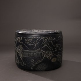 旧藏端石“园筒”盖砚“春韵”