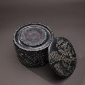 旧藏端石“园筒”盖砚“春韵”