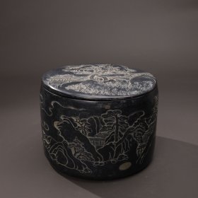 旧藏端石“园筒”盖砚“春韵”