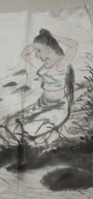 桐庐—皇甫建良人物画稿一张：美女洗梳图（45X62）CM【无落款但是绝对是其所绘的，永久保真，详见图示】