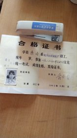 1983年9月1日杭州市职工中学文化考试颁发给杭州丝绸炼染厂职工桑洁学员的合格证书一本（14.5X20CM【有照片，详见图示】