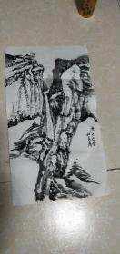 浙江艺术学校教授杜晨鹰山水画小品一张：墨色山水图（24X34）CM【永久保真】
