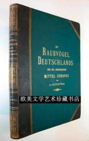 【动物学名著】【皮装】【烫金书脊、书名】1894年版/对开本（40X30厘米）/60幅彩色平版（CHROMOLITHOGRAPHY)单面印刷插图《德国及周边中欧地区的鹰隼》Riesenthal：Die Raubvögel Deutschlands und des angrenzenden Mittel-Europas