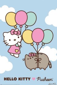 【英国卡通人物海报】凯蒂猫 胖吉 Pusheen x Hello Kitty