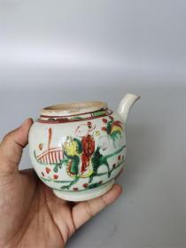 万历红绿彩麒麟送子壶 老瓷器 收藏回流茶器杯子矾