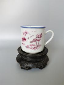 建国初胭脂红山水杯 老瓷器 收藏回流茶器青花粉彩浅绛