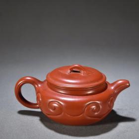旧藏·大红袍紫砂如意纹茶壶