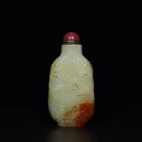 精品旧藏老和田玉【喜上枝头 福寿双全 鼻烟壶】摆件
