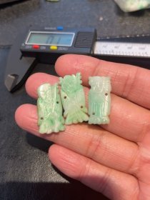 古玩旧藏老翡翠白底青福禄寿三星