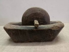 中医文化收藏木雕药碾子药船