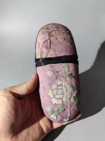 古玩旧藏民国刺绣眼镜盒