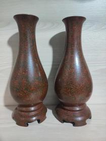 清代犀皮漆花瓶一对