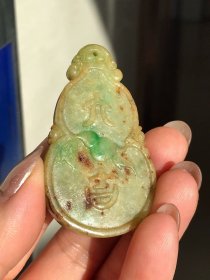 古玩旧藏清代老翡翠福禄牌