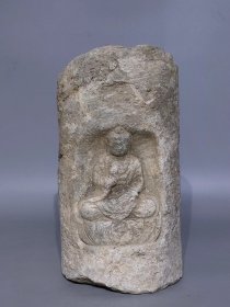 古玩旧藏清代青石雕佛柱