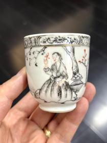 清代墨彩人物瓷杯
