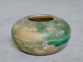 古玩旧藏清代绿釉水盂