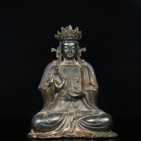 珍藏朱砂红铜鎏金佛像。