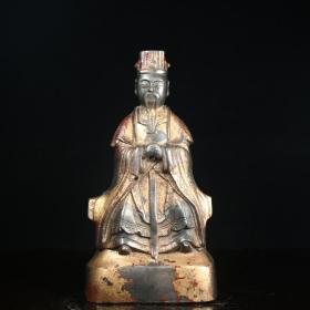 珍藏朱砂红铜鎏金佛像。            .