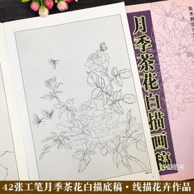 店庆回馈 月季茶花白描画稿 美术教学示范作品工笔月季花茶花白描线描画底稿玫瑰花工笔画线描谱天津杨柳青画社