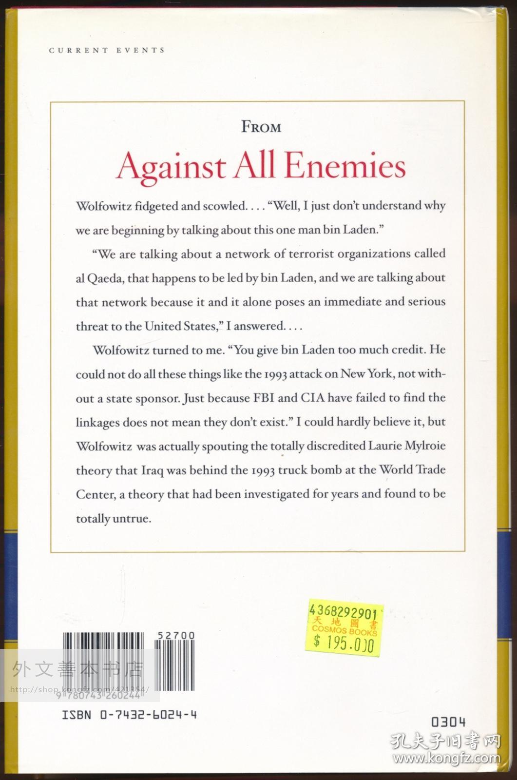 Against All Enemies: Inside America's War on Terror 英文原版-《对抗所有人：美国反恐战争内幕》