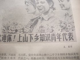 含四川省第一次上山下乡知青代表大会专辑原版合订本：四川日报(1975年11月)缪敏傅恒向小壮革命故事、刘树文画作、赵斌黄伯亨四川清音、友霖宣传画、省首次上山下乡知青代表大会、梅跃农等十三名知青标兵简介、知青双先会发言选登(刘裕恕孙传琪梅跃农蓝真有曲比吉甫惹巫方安黄先汉)、藏族意西泽仁文、杨绍淮文、林弦歌词、赵宏画作、马胜前画作、邓绪东相声、富和道俊四川车灯、卓昌勇画作、记老红军廖忠文、马金胜小说等