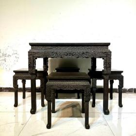 古董老紫檀家具 传世清代印度小叶紫檀一桌四凳方桌子 明清老家具