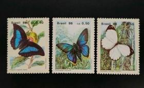 巴西邮票1986年蝴蝶原胶新上品3414