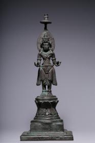 东爪哇(8--10)世纪观音菩萨 铜站像 高度24厘米