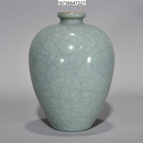 旧藏老瓷器汝窑冰裂纹梅瓶，14.5×11