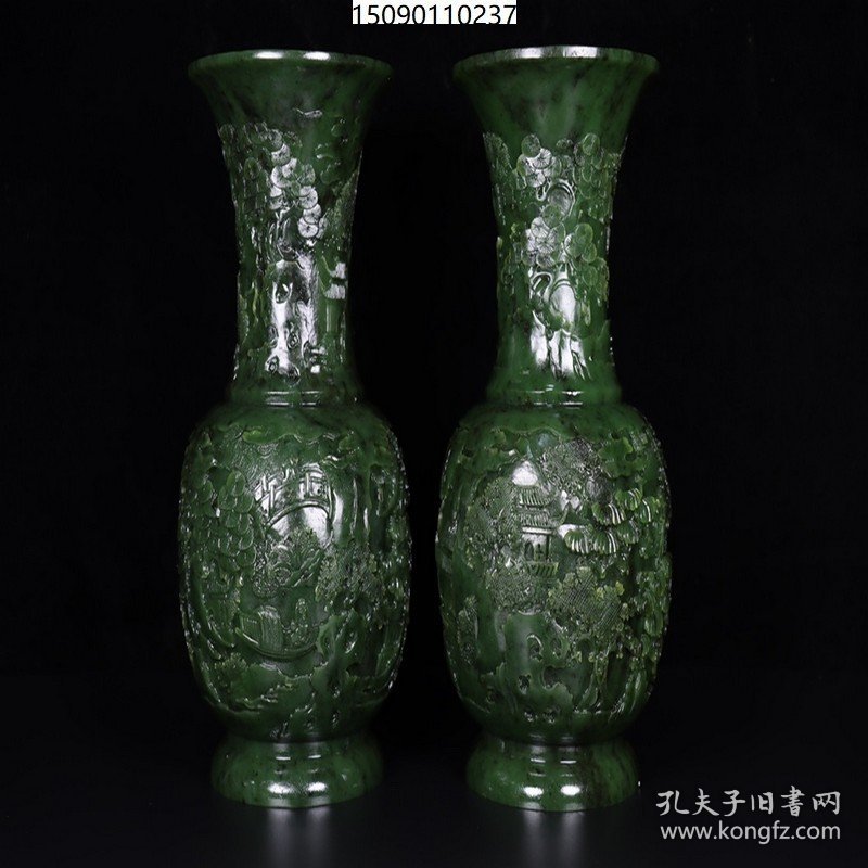 臻品旧藏和田玉 瓶一对长12/24CM，单重1654克