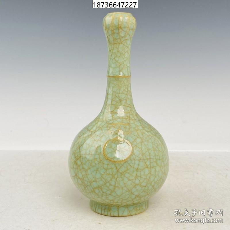 古董古玩老瓷器收藏 宋代回流汝瓷冰片花瓶9*18CM