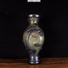 古董古玩杂项收藏 老琉璃洒金浮雕渔翁瓶15*7.5CM