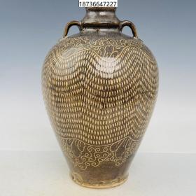 古董古玩老瓷器收藏 宋代西夏瓷跳刀纹梅瓶，18*29.5CM