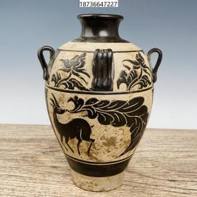 古董古玩老瓷器收藏 宋代西夏瓷四系瓶，17*27.5CM