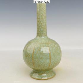 古董古玩老瓷器收藏 宋代回流汝瓷冰片花瓶18*9CM