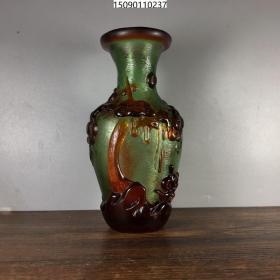 古董古玩杂项收藏 老琉璃洒金浮雕渔翁瓶14.5*7.5CM
