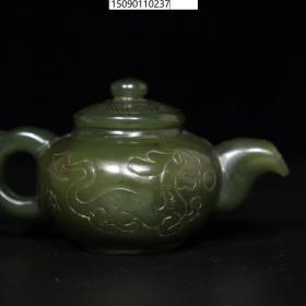 古董古玩古玉老玉收藏 旧藏和田玉青玉龙纹壶重126克10*6CM