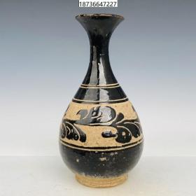 古董古玩老瓷器收藏 宋代西夏花卉纹玉壶春瓶15*30CM