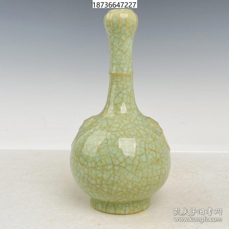 古董古玩老瓷器收藏 宋代回流汝瓷冰片花瓶9*18CM